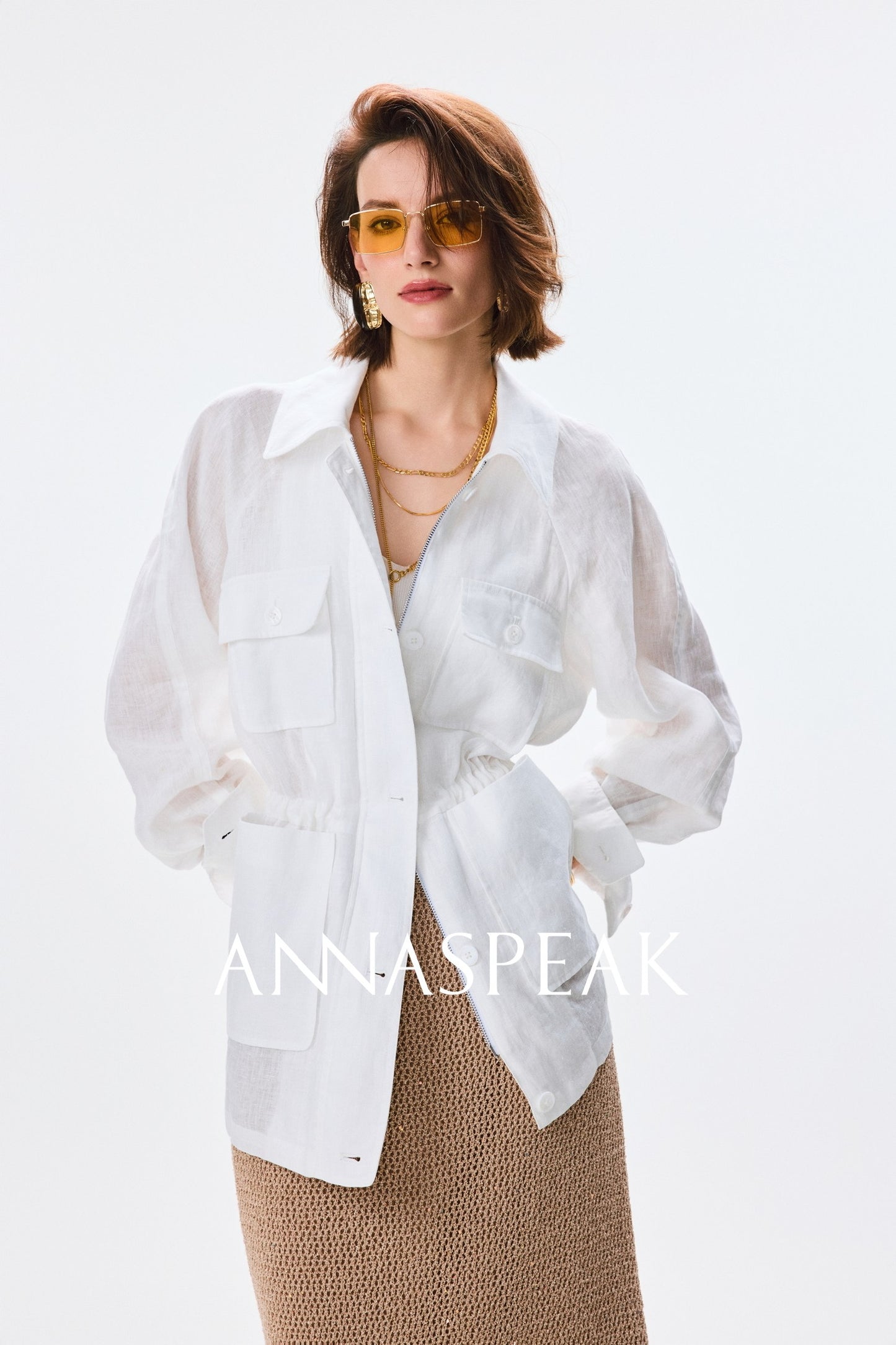 ANNASPEAK  linen light drawstring shunting jacket-SAYE.