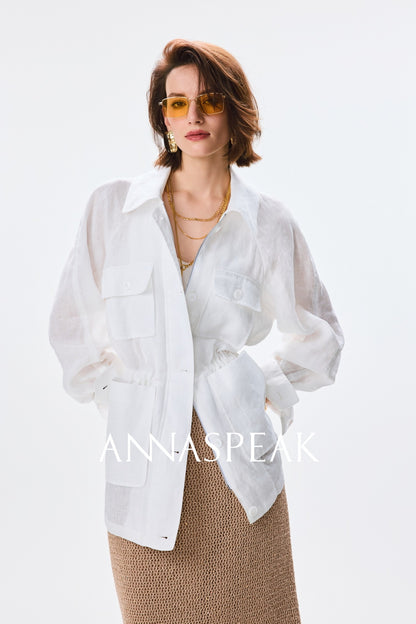 ANNASPEAK  linen light drawstring shunting jacket-SAYE.