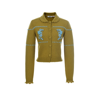 FAME Contrast Three-Dimensional Floral Beaded Knitted Cardigan Top - JESSICA.