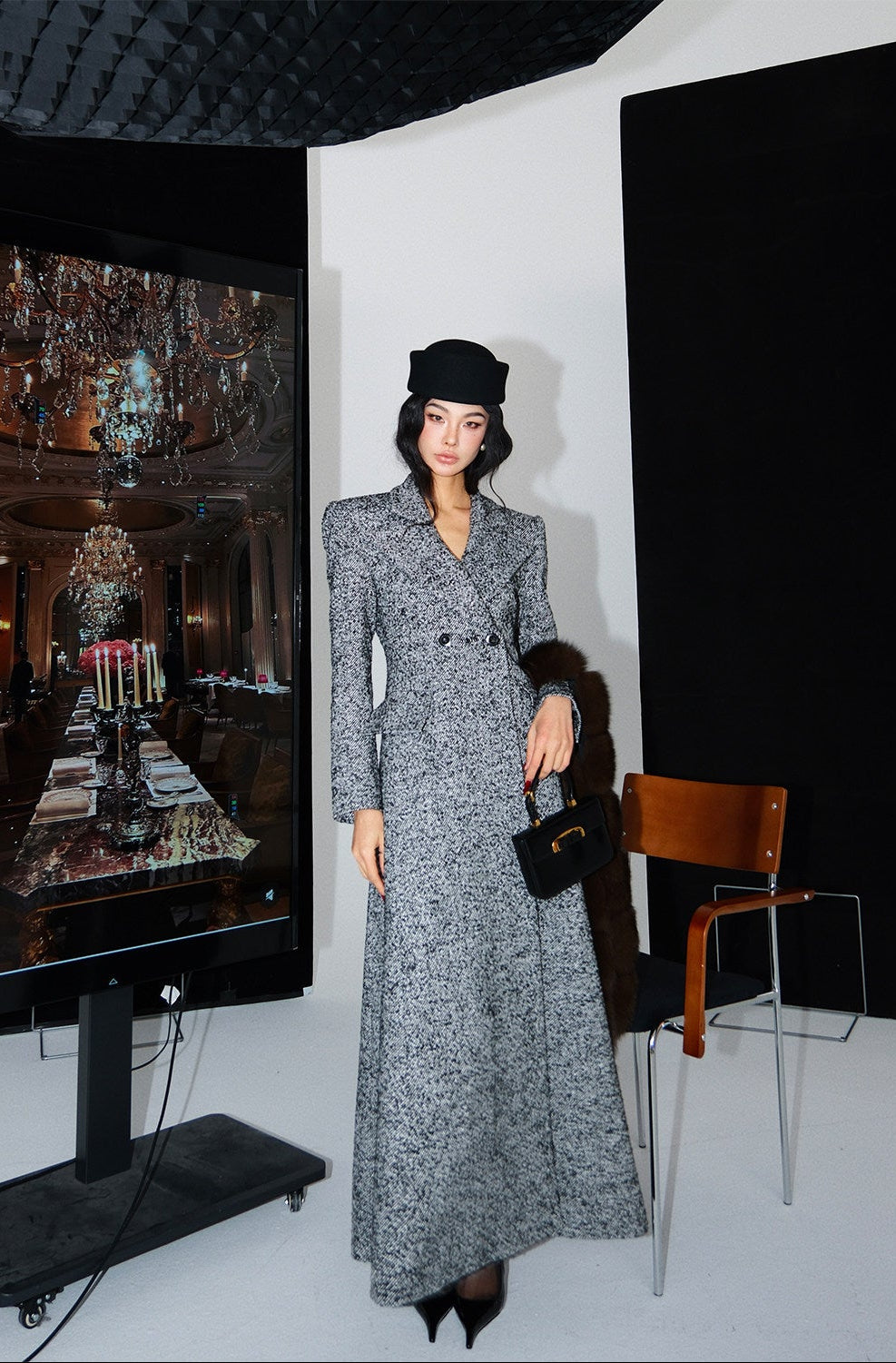 MEI SANGUAN Gray double-breasted French retro high-end coat - DOMNIC
