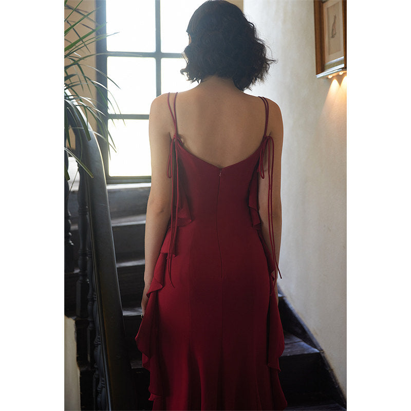 GOUDIN red engagement long suspender slimming host dress-LIN.