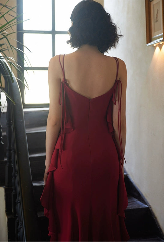 GOUDIN red engagement long suspender slimming host dress-LIN.
