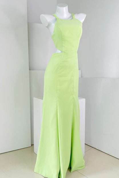 DOLLY Elegant Light Green Sleeveless Halter Neck Backless Long Cocktail Dress-OPRAH