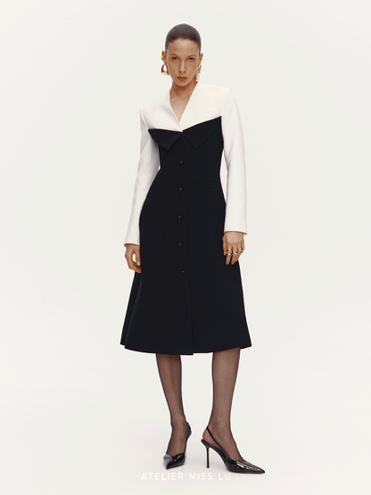 ATELIER MISS LU Contrast Color Patchwork Waist Dress Jacket - SHARP.