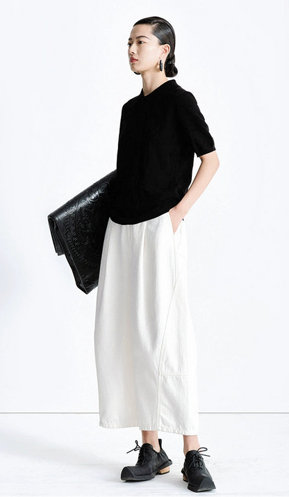 ZHUCHONGYUN black short-sleeved diagonal placket knitted top-MIHAWK.