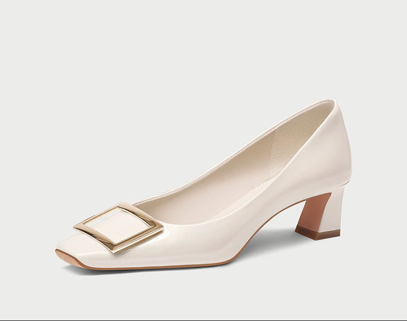 Pjjuu Nude R Square Buckle Single Shoes - NEED