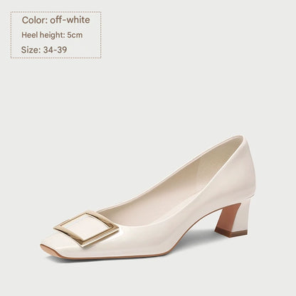 PJJUU thick metal square buckle high heels - VALLENT.