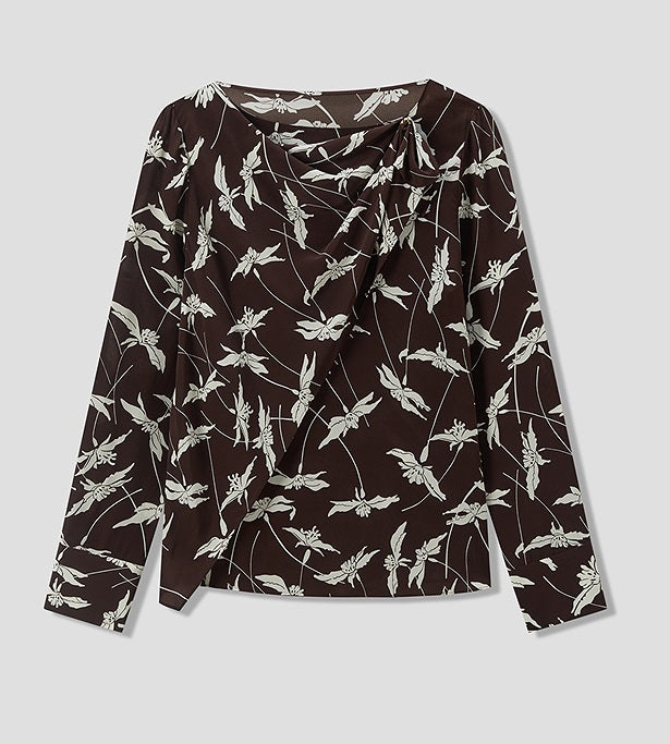 COMME MOI Lu Yan Designer New Women's Retro Printed One-Line Collar Silk Shirt - PRIDE.