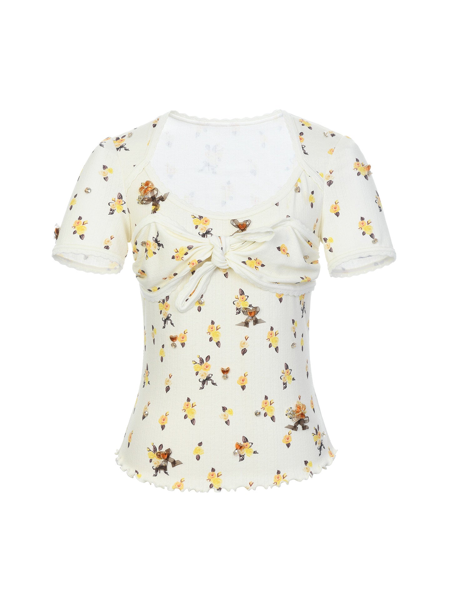FAME square neck ruffled short-sleeved slim top - BAILEY