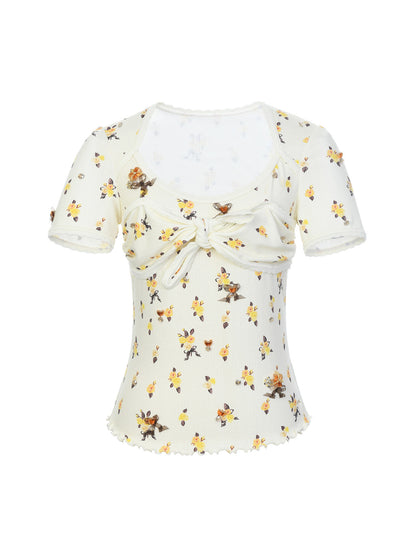 FAME square neck ruffled short-sleeved slim top - BAILEY