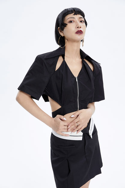 Tiny IN low-waisted contrasting turn-up short pressed pleats skirt-LULU