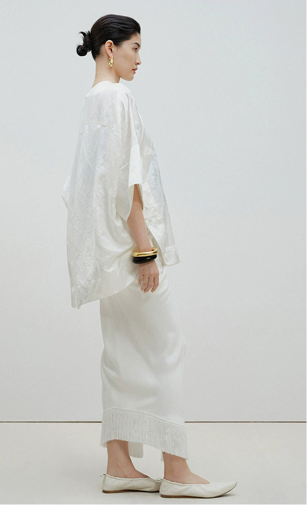 ZHUCHONGYUN white loose glossy finish short-sleeved top-ONIZUKA.