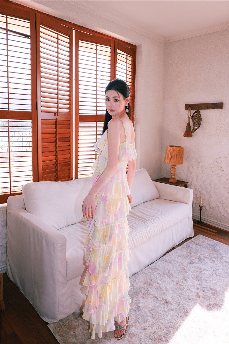 Wardrobes by Chen Elegant Sleeveless high low layered Long Multi Color Dress-Gainn