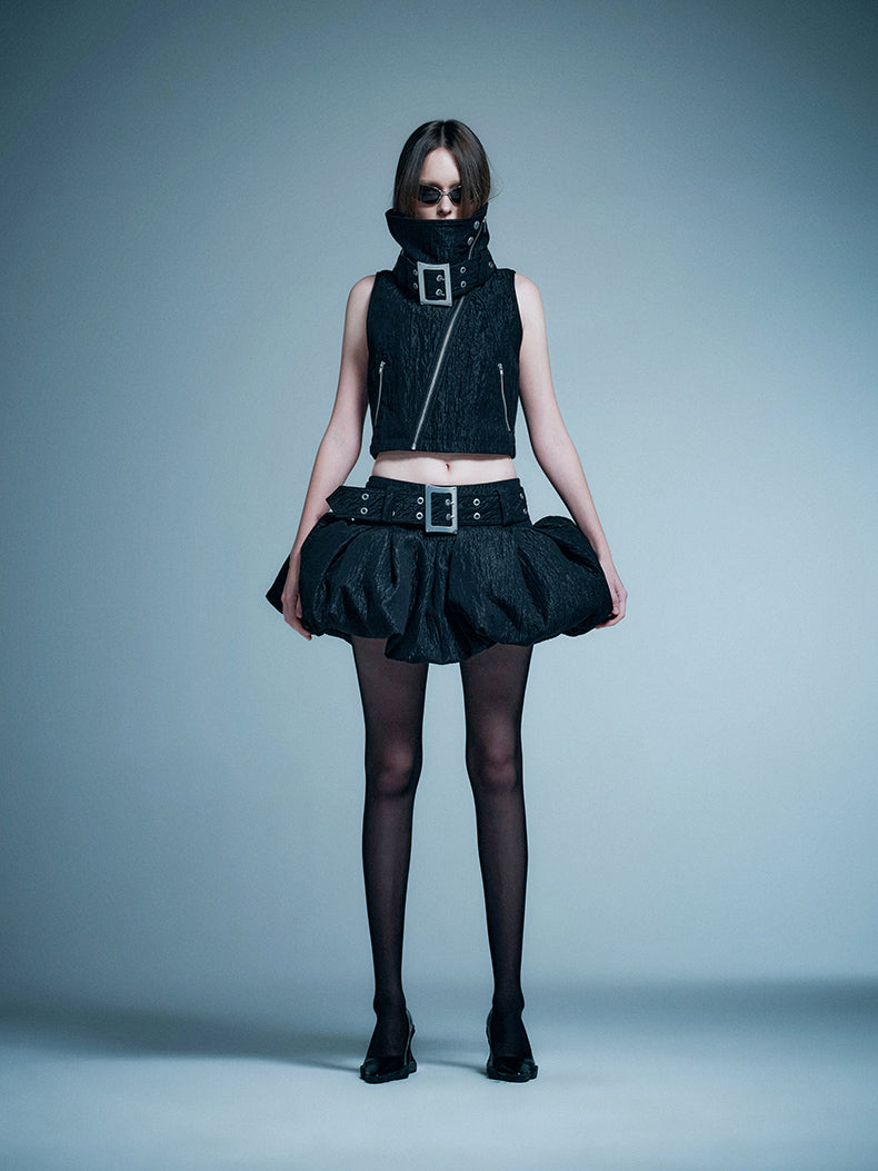 ANNAKIKI model functional stand-up collar buckle vest-KELLY