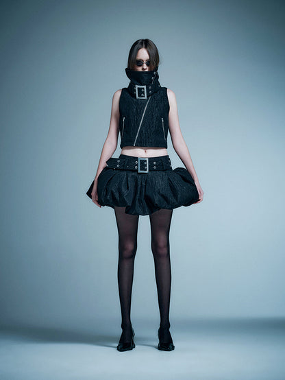ANNAKIKI model functional stand-up collar buckle vest-KELLY