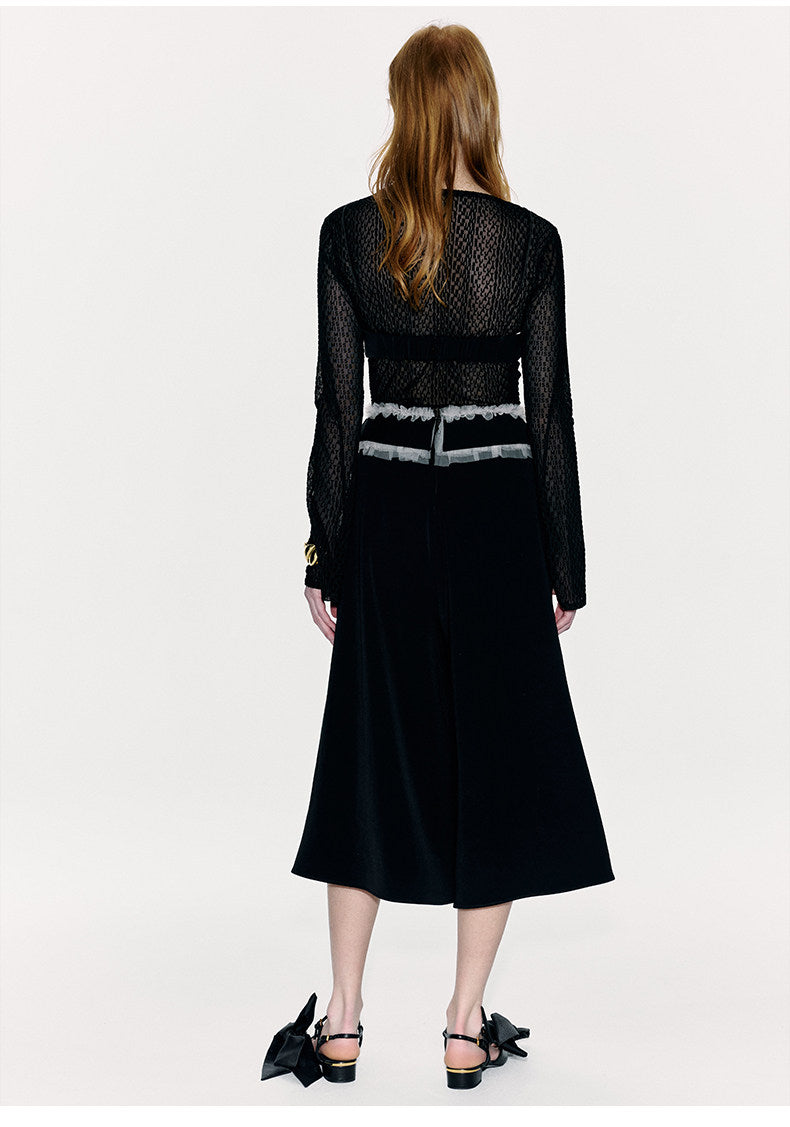 ATELIER MISS LU Waist Tulle Panel Design Wide Leg Pants - ARINA