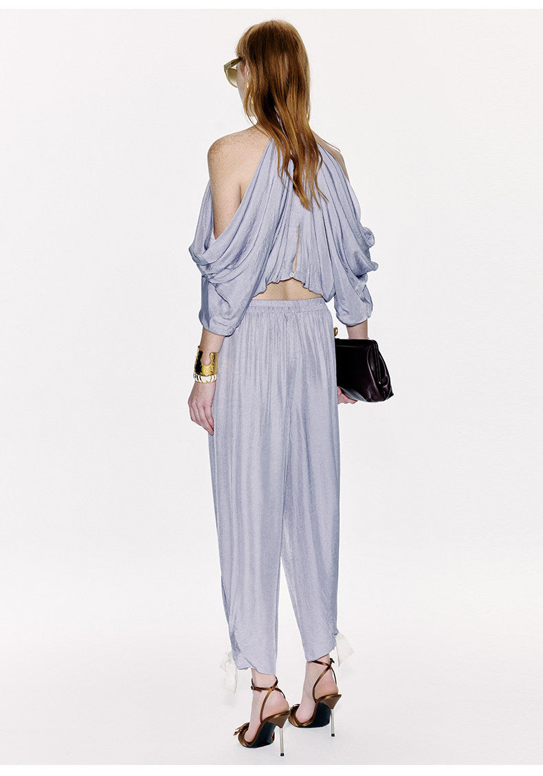 ATELIER MISS LU Bow Embellishment Cinched Acetate Tapered Pants - BRUCE.