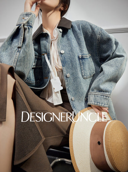 DGU|Denim Blue Retro Lapel Workwear Short Light Luxury Niche Top Jacket - Robert.