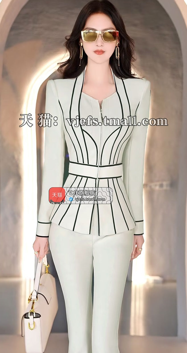 VJE two-piece spliced small suit high-waisted flared pants set - ASOBI.