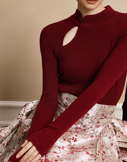 HECO Stand Collar red black white apricot Slim Bottom top Spring - treat.