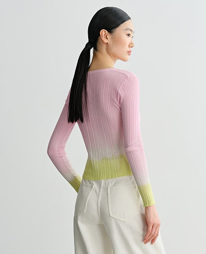 COMME MOI Lv Yan designer summer gradient V-neck pit strip knitted cardigan - SHYLA.