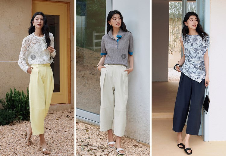SUSHE eight-point straight banana relaxed wide-leg pants-KATY
