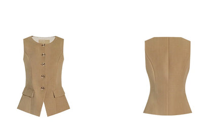 M essential Rhythm French Sleeveless Crew Neck Vest with Relaxed Elegance & Ruffled Hem Skirt-EVANORA.