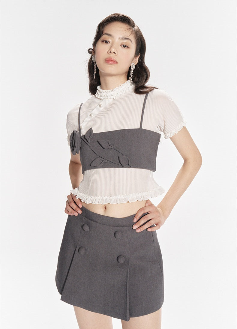 FAME White Mesh Thin Sheer Pleated Short sleeve Top - BRENNAN.