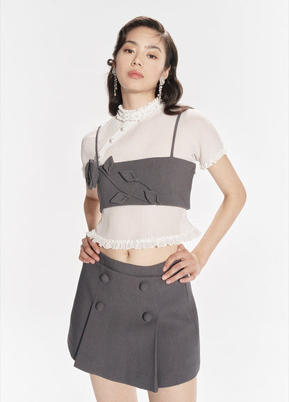 FAME White Mesh Thin Sheer Pleated Short sleeve Top - BRENNAN.