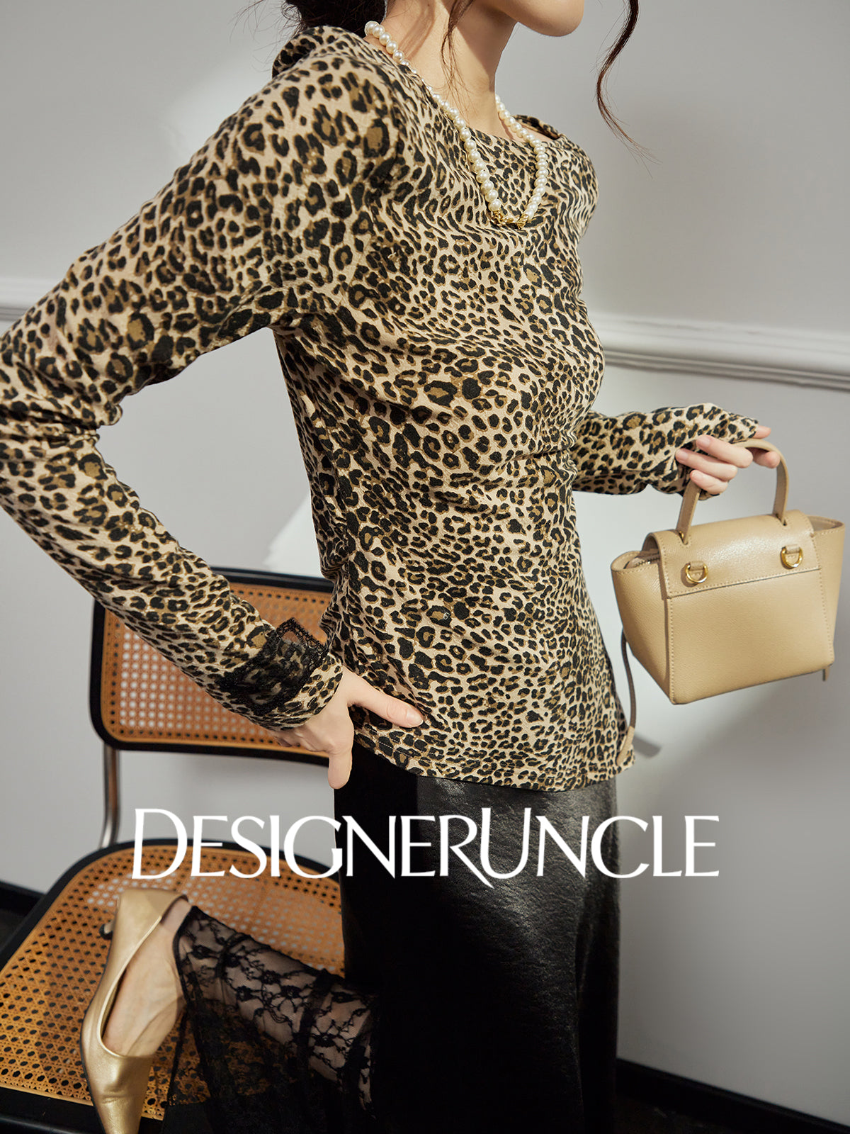 DGU|Leopard Shadow" leopard print knitted sweater new design niche slim temperament top - Antonio.