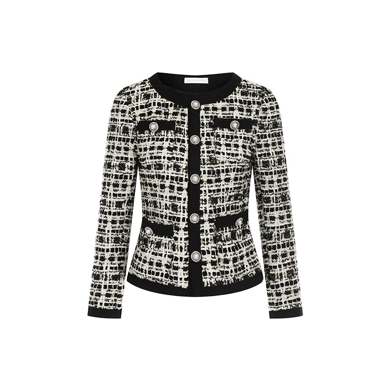 Wardrobes by Chen High End plaid twee Diamond Button Jacket mini dress- Kaya