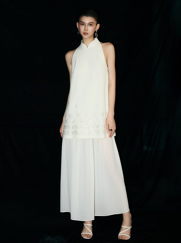 HECO Chinese butterfly sequin fake two-piece dress - CROWN.