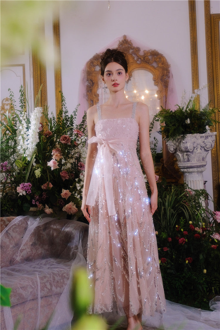 Wardrobes by Chen Luxury Fog Pink Round Neck Sleeveless Chiffon Dinner Dress-Nini