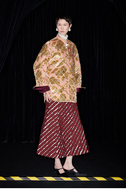 M essential Mackay designer embroidered lily of the valley quilted coat skirt set - nine.