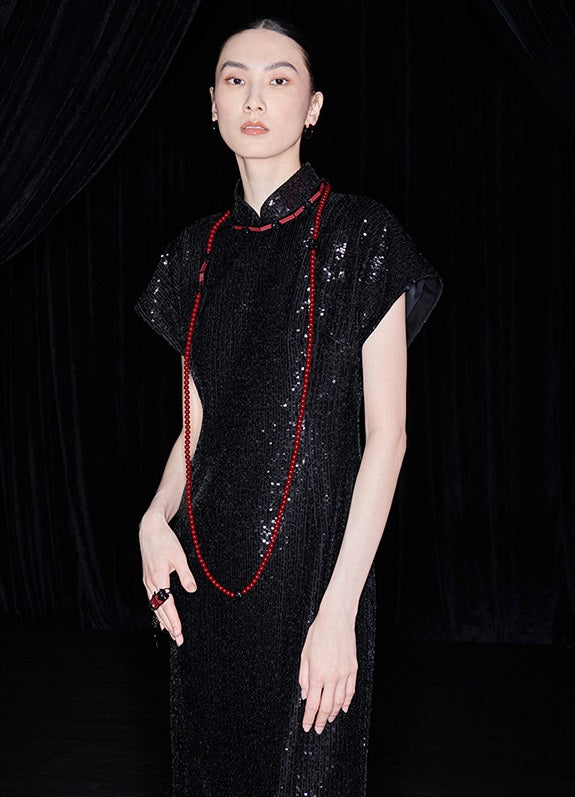 M essential Ma Kai designer Jing Ye embroidered cloth slim cheongsam Dress- BASIC.