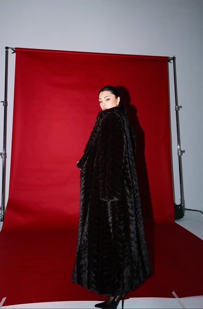 MEI SANGUAN Slavic coffee-colored imitation mink coat - ZOEY