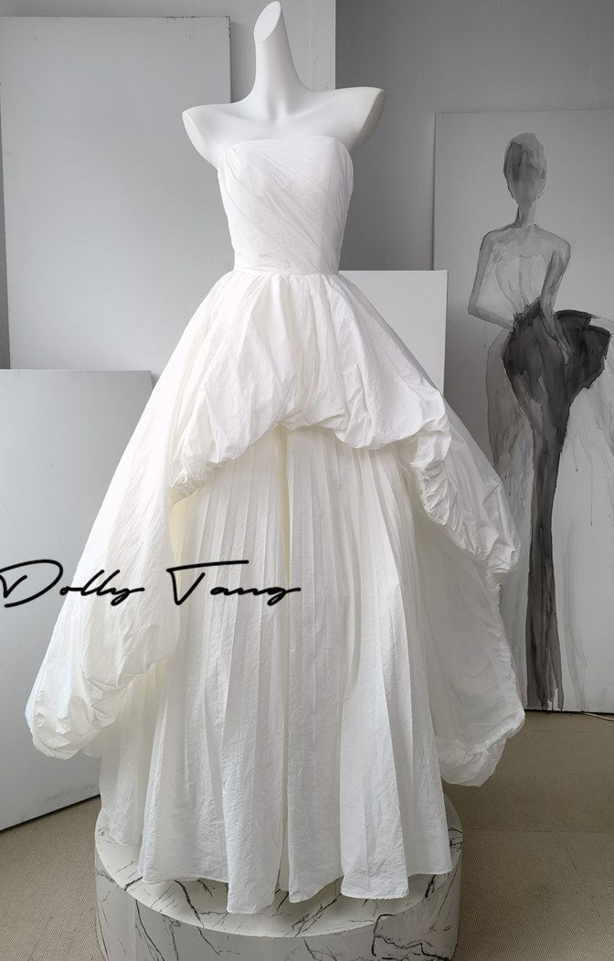 DOLLY Elegant White Tube Top Long Puffy High Waist Wedding Dress-GRACE  (V)
