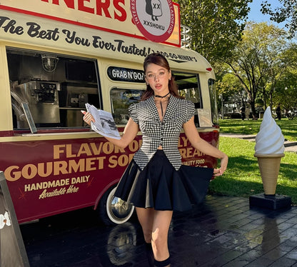 Le Palais Vintage black wrap short shirt ruffled puffy skirt-CALCIFER.