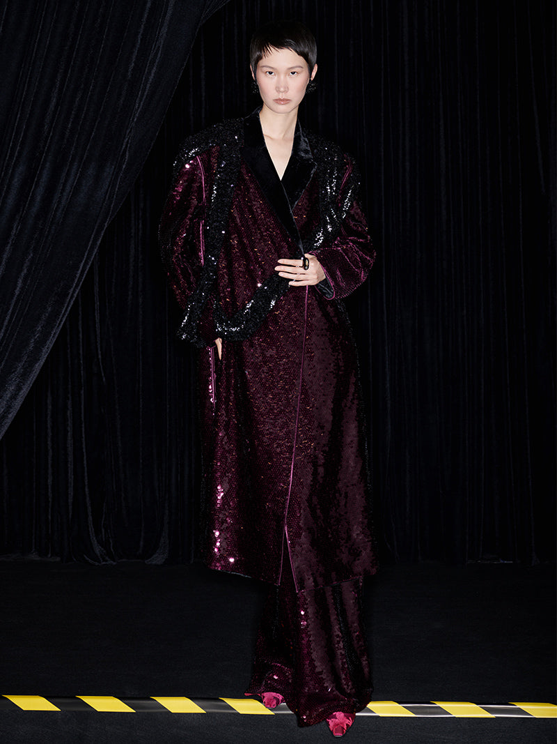 M essential Mackay designer beaded belt wide-shoulder sequins coat skirt set- Rae.