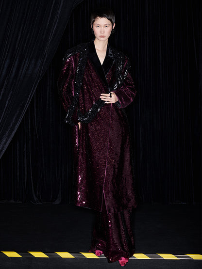 M essential Mackay designer beaded belt wide-shoulder sequins coat skirt set- Rae.