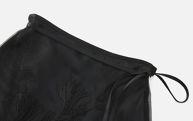 ZHUCHONGYUN organza curved lined silk straight skirt-FAB.