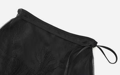 ZHUCHONGYUN organza curved lined silk straight skirt-FAB.