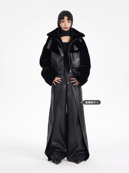 TINY IN fur short collar black coat-DANTE