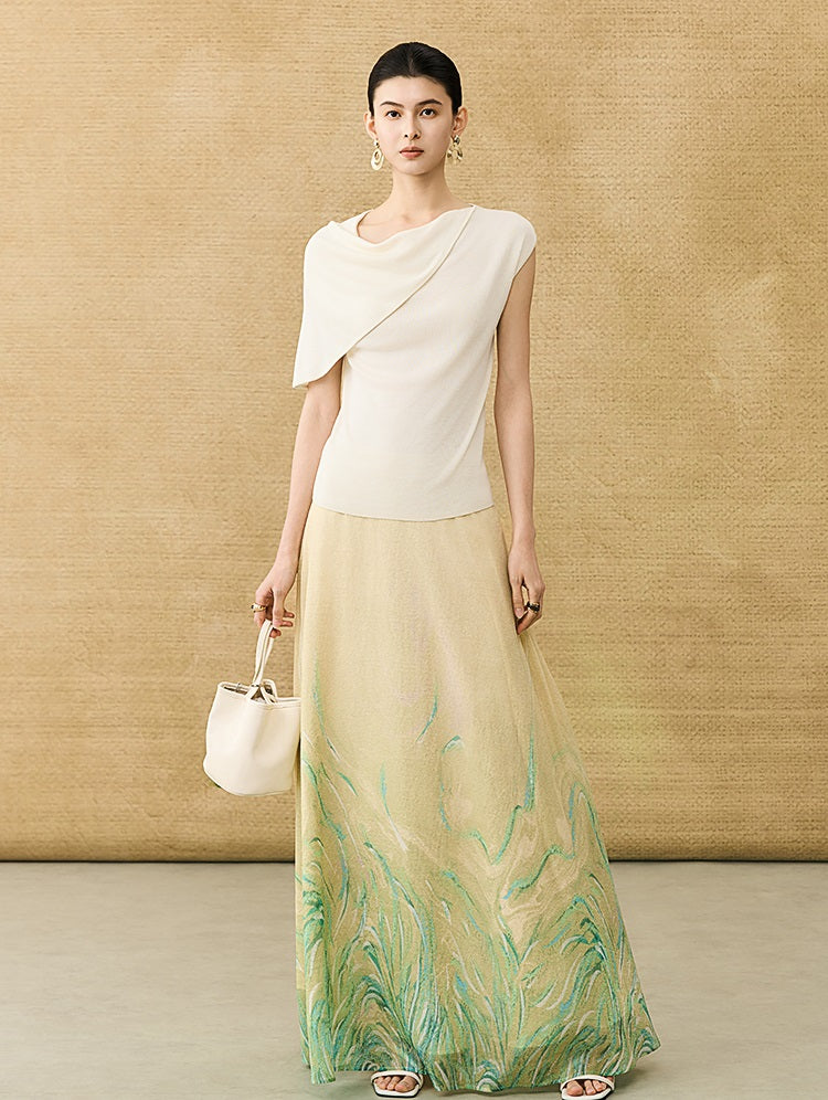 HECO Chinese temperament asymmetrical floating collar sleeveless base knit sweater - QUER.