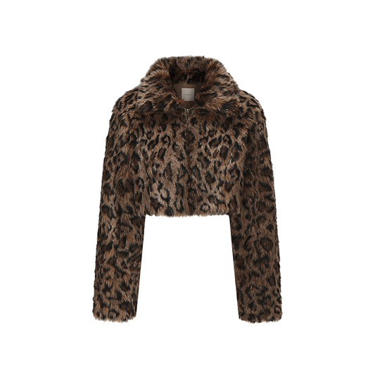 ATELIER MISS LU faux fur zip-up leopard print short coat - AURORA