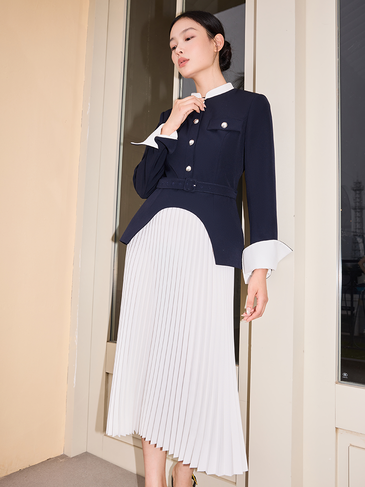 YES BY YESIR  irregular swing spliced pleated midi dress - LEVI.