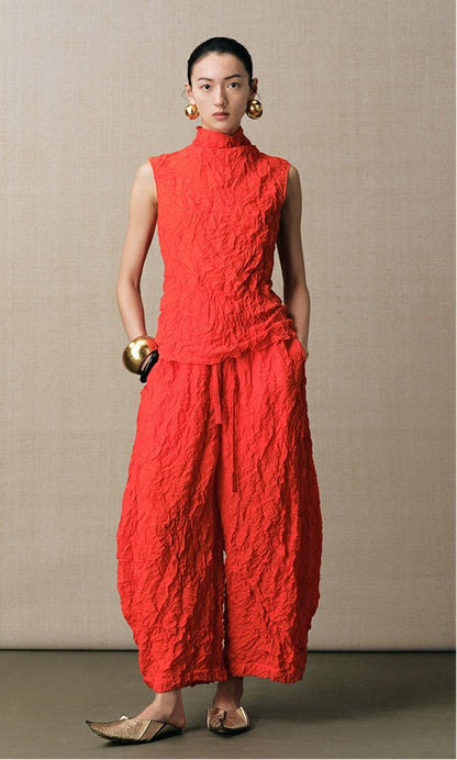ZHUCHONGYUN pleated cocoon-shaped wide-leg trouser and top-TANMA.