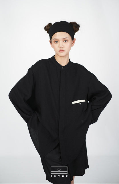 TUYUE white linen loose crew neck long-sleeved shirt - HOPPER.