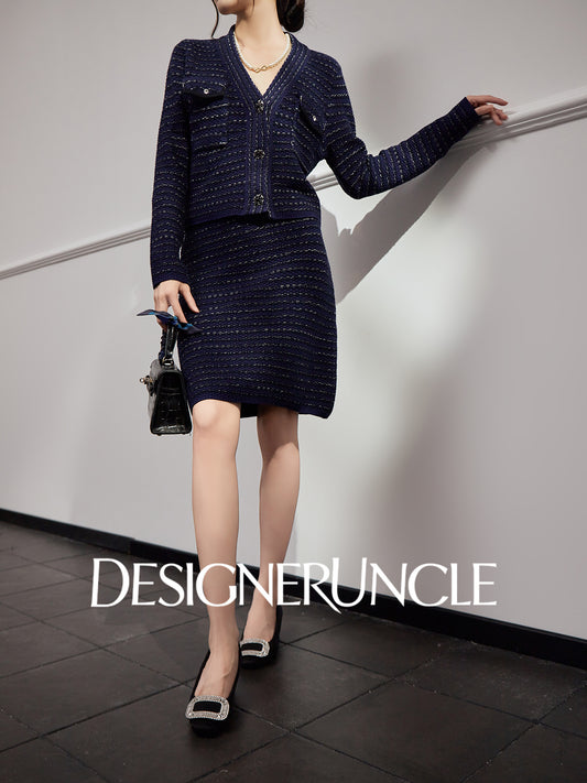 DGU "Ink Room" royal blue new knitted small fragrance temperament versatile two-piece set - Kyle.