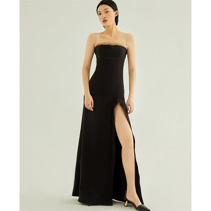 GOUDIN Black light luxury long dress sexy dress-JIK.